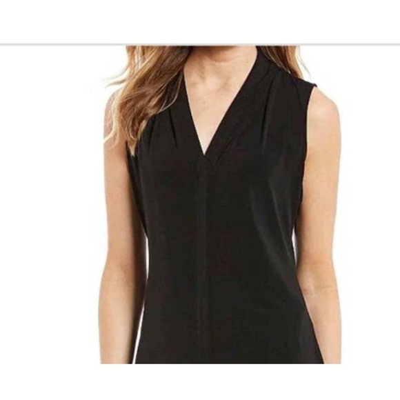 Calvin Klein BLACK Sophisticated V-Drop CAREER Top BLACK Sleeveless Gold Sz S - Picture 3 of 12